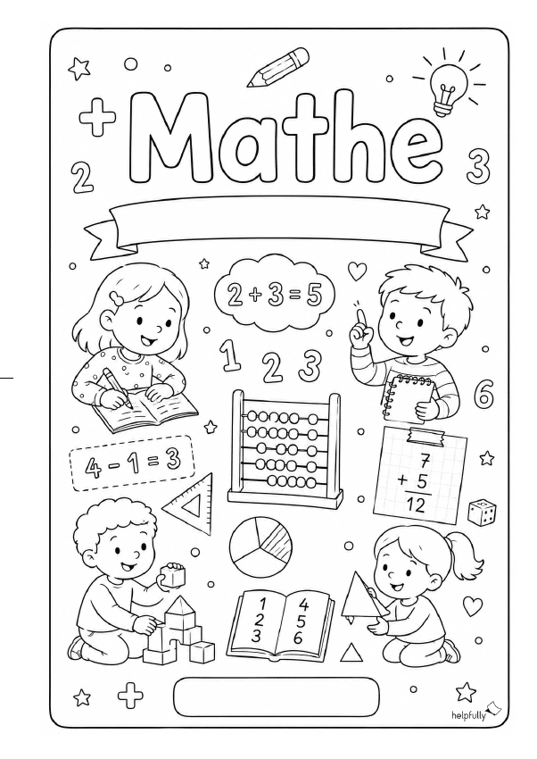 Deckblatt "Mathe" für die Grundschule zum Ausdrucken und Ausmalen als gratis PDF