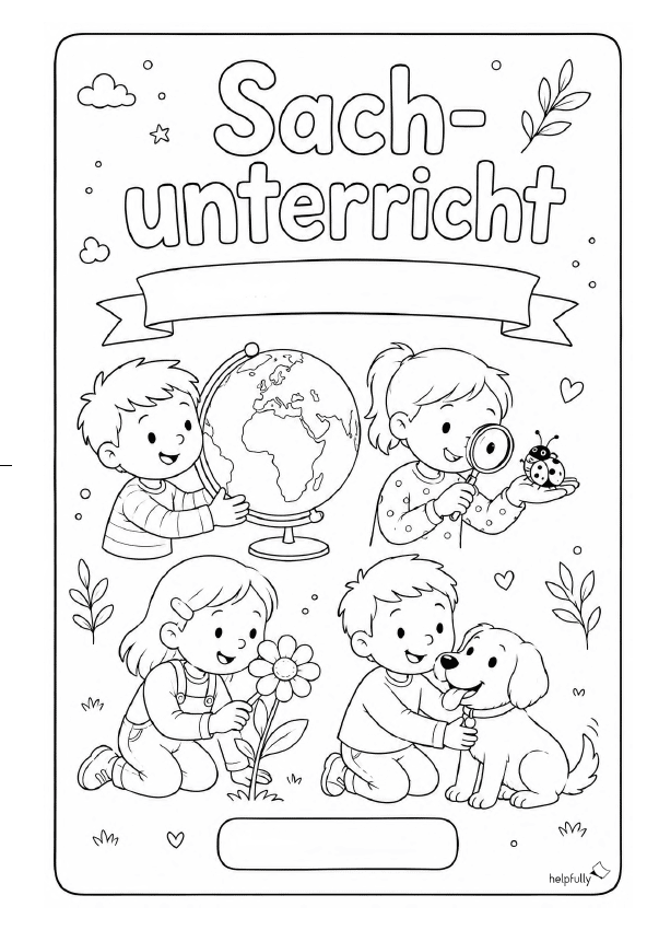Deckblatt "Sachunterricht" für die Grundschule zum Ausdrucken und Ausmalen als gratis PDF