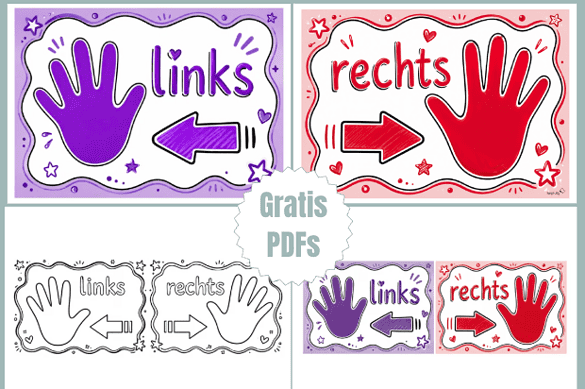 links-rechts Schilder zum Ausdrucken und Lernen in der Grundschule als gratis PDFs