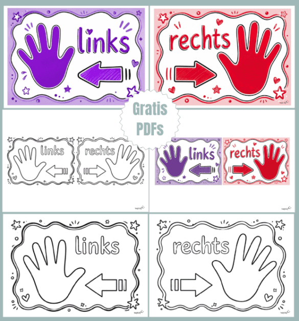 links-rechts Schilder zum Ausdrucken und Lernen in der Grundschule als gratis PDFs