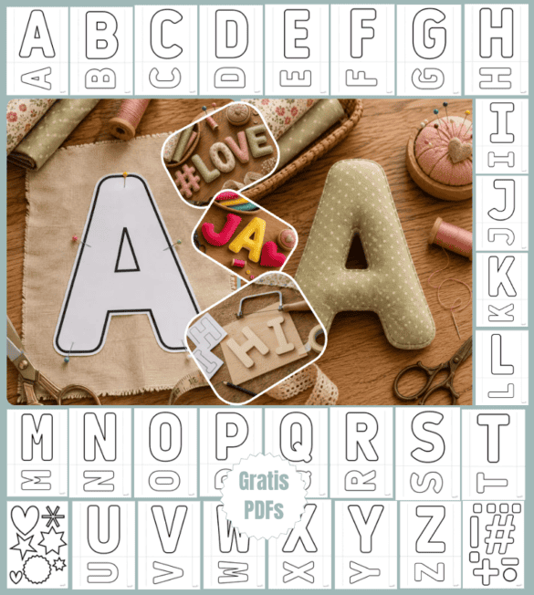 Buchstabenschablonen zum Ausdrucken als gratis DIY-Vorlagen von A bis Z, jeweils 2 Größen