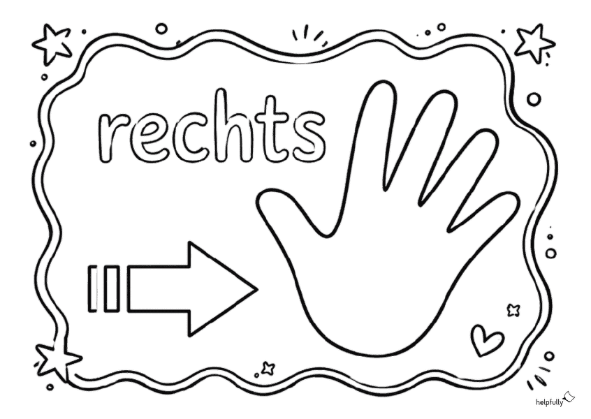 rechts: Schild mit Pfeil und Hand zum Ausdrucken (in schwarz-weiß)
