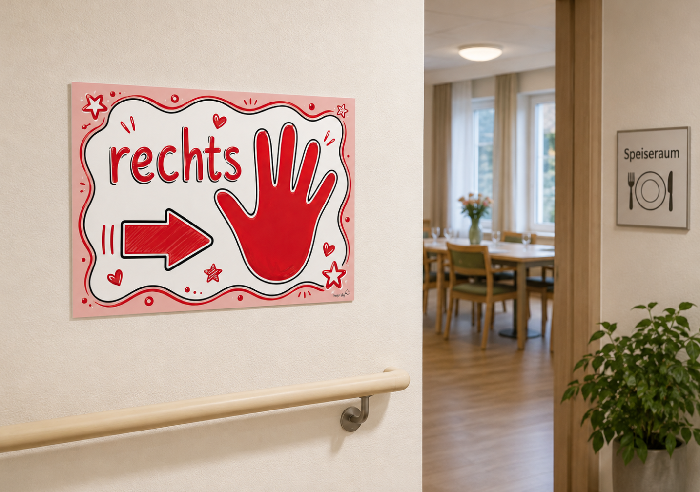 rechts links Schilder als Orientierungshilfe für Senioren und Co