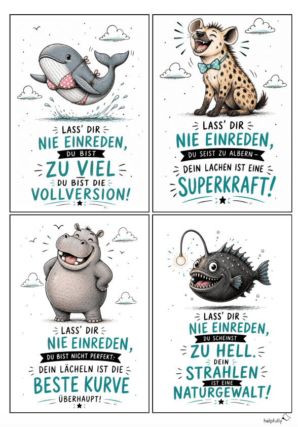 Positives Mindset: Sprüche zur Selbstliebe zum Ausdrucken mit tierischen Motiven, Seite 2