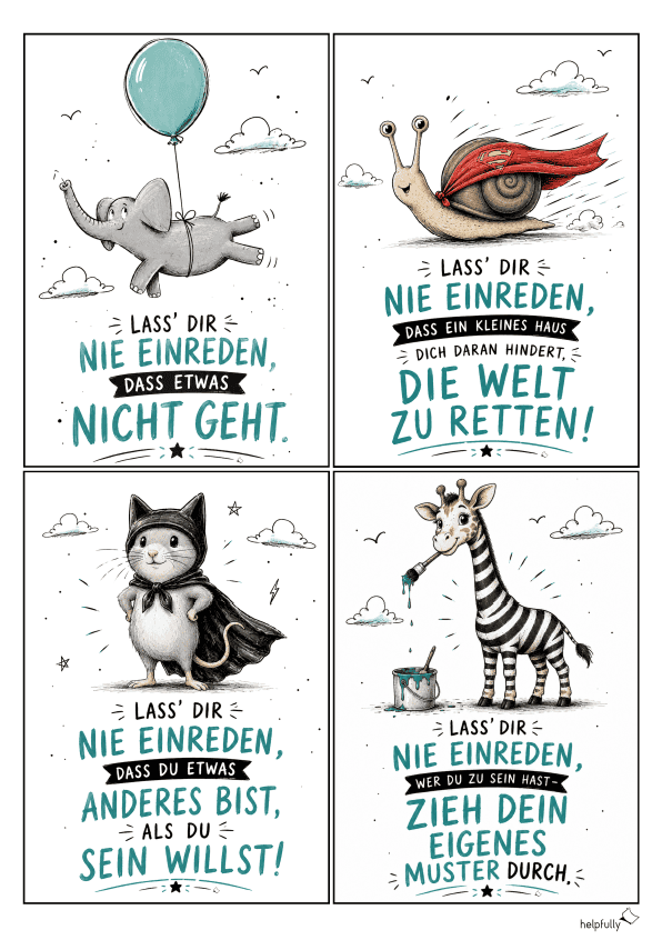 Positives Mindset: Sprüche zur Selbstliebe zum Ausdrucken mit tierischen Motiven