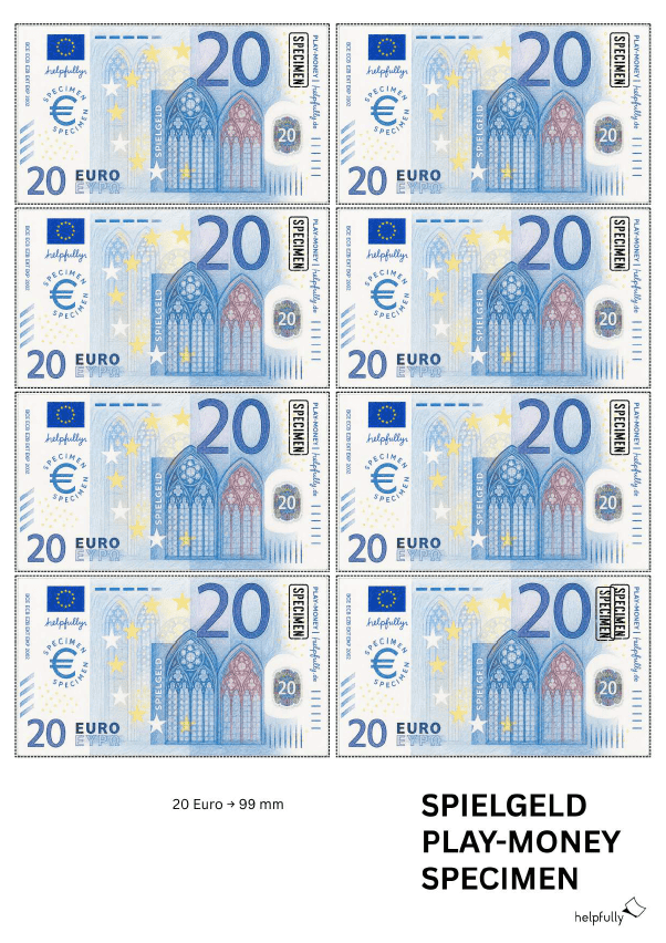 Spielgeld 20-Euro-Scheine zum Ausdrucken
