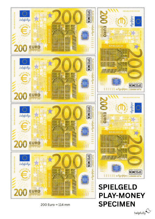 Spielgeld 200-Euro-Scheine zum Ausdrucken
