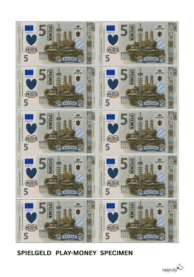 5 Euroschein als Spielgeld zum Ausdrucken -Banknoten mit München-Motiven als gratis PDF