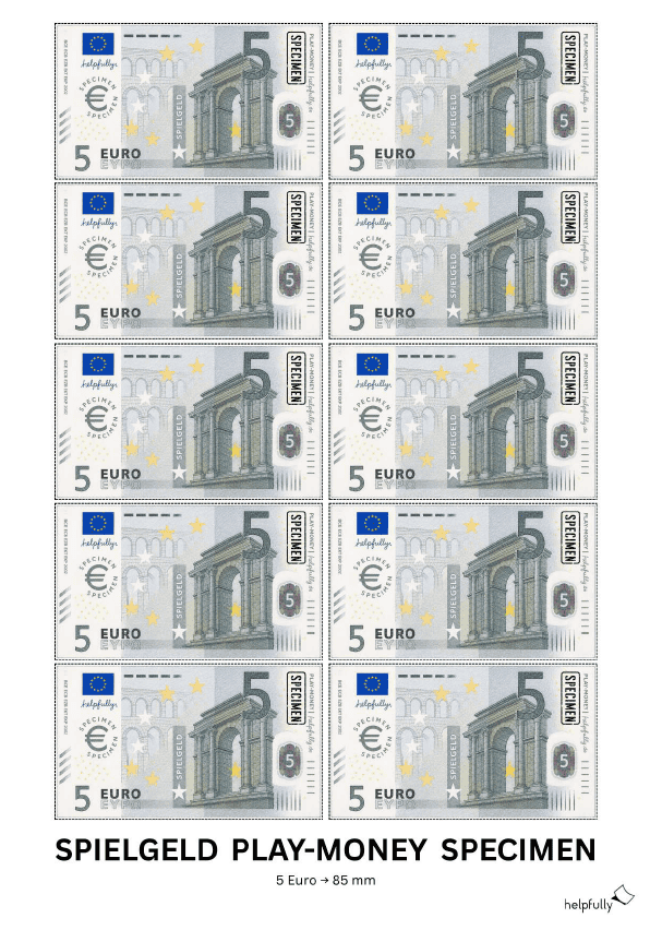 Spielgeld 5 Euro-Scheine zum Ausdrucken