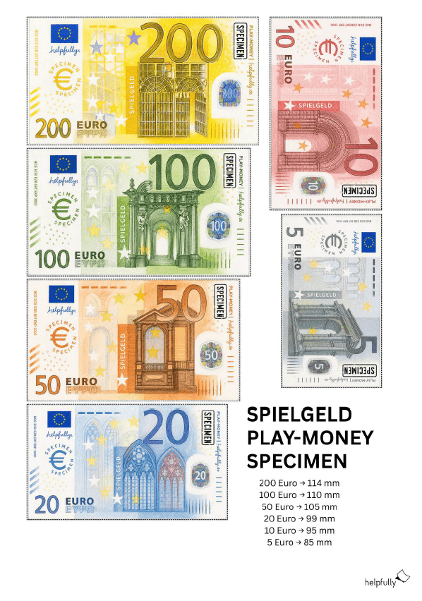 Spielgeld Euro-Scheine-Mix zum Ausdrucken