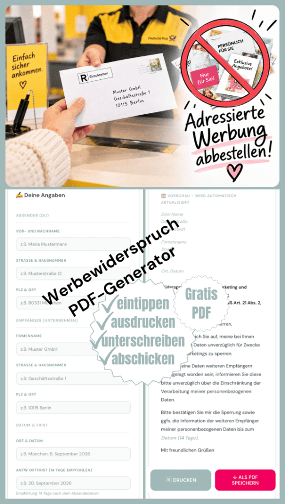 Werbung per Post abbestellen: Werbewiderspruch kostenlos erstellen, ausdrucken und dann verschicken