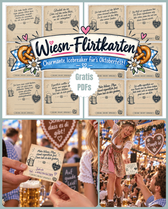 Flirtkarten mit charmanten Anmachsprüchen fürs Oktoberfest zum Ausdrucken als gratis PDF