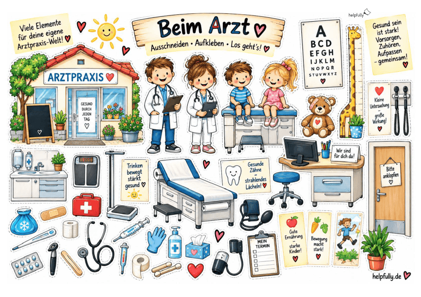 Ausschneidevorlage Arzt zum Ausdrucken, Kleben und Basteln als gratis PDF