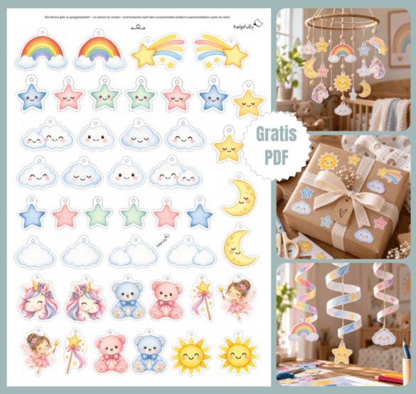 Süße Babydeko basteln - mit der gratis Vorlage "Pastell-Himmel" zum Ausdrucken