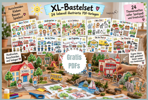 Bastelvorlagen als gratis PDFs zum Ausschneiden, Kleben und Basteln eigener Themenwelten für Kinder!