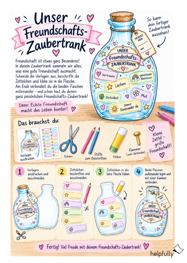 Anleitung Bastelidee zum Thema Freundschaft: Der Zaubertrank als Vorlage ausdrucken