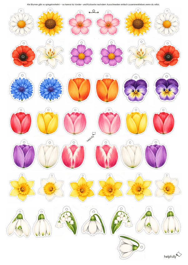 Kostenlose Vorlage mit Blumen zum Ausschneiden und Basteln von Deko, Karten, Girlanden und so viel mehr!