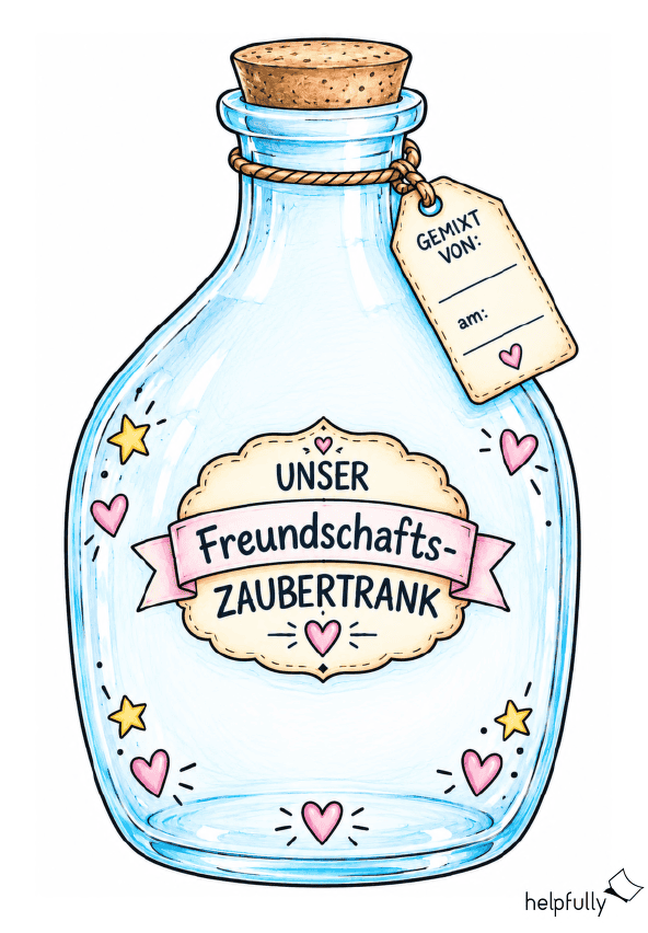 Zaubertrankflasche zum Basteln zum Thema Freundschaft als gratis Vorlage