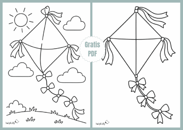 Einfache Ausmalbilder für Kinder mit Papierdrachen zum Ausdrucken als gratis PDF