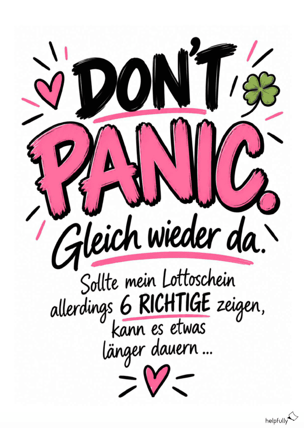 Cooles Bin gleich zurück Schild zum Ausdrucken als gratis Vorlage "Don't panic"