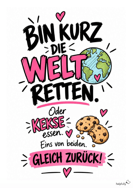 Cooles Bin gleich zurück Schild zum Ausdrucken als gratis Vorlage "Kurz die Welt retten"