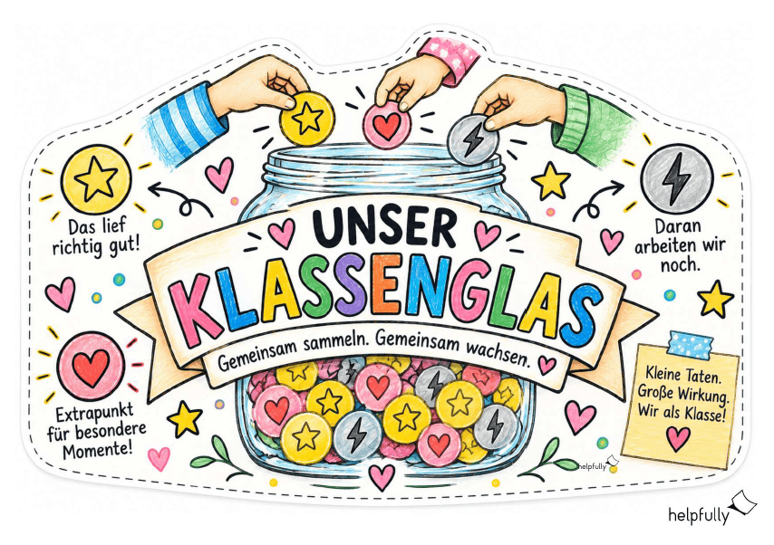 Belohnsystem mit Klassenglas-Vorlage, hier im A4 Querformat zum Ausdrucken