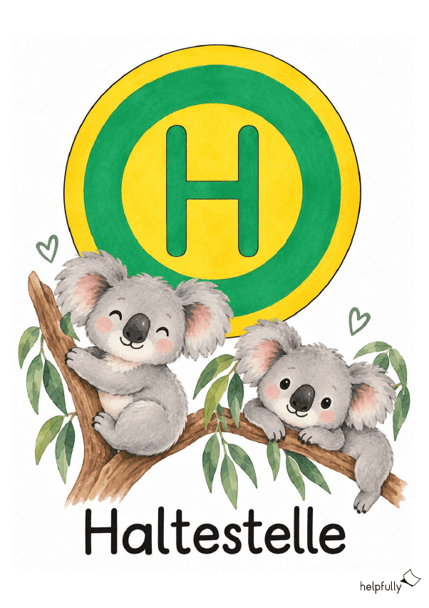 Haltestelle-Schild mit Koala für die Grundschule zum Ausdrucken als A4, gratis PDF