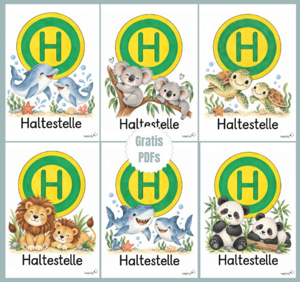 A4-Schilder als Unterrichtsmethode in der Grundschule: Haltestellen mit Tieren zum Ausdrucken