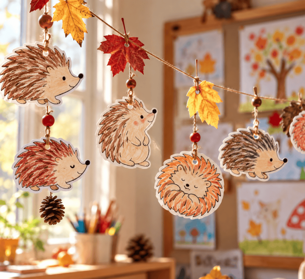 Igel-Deko als Girlande für Herbst- und Winterbastelideen