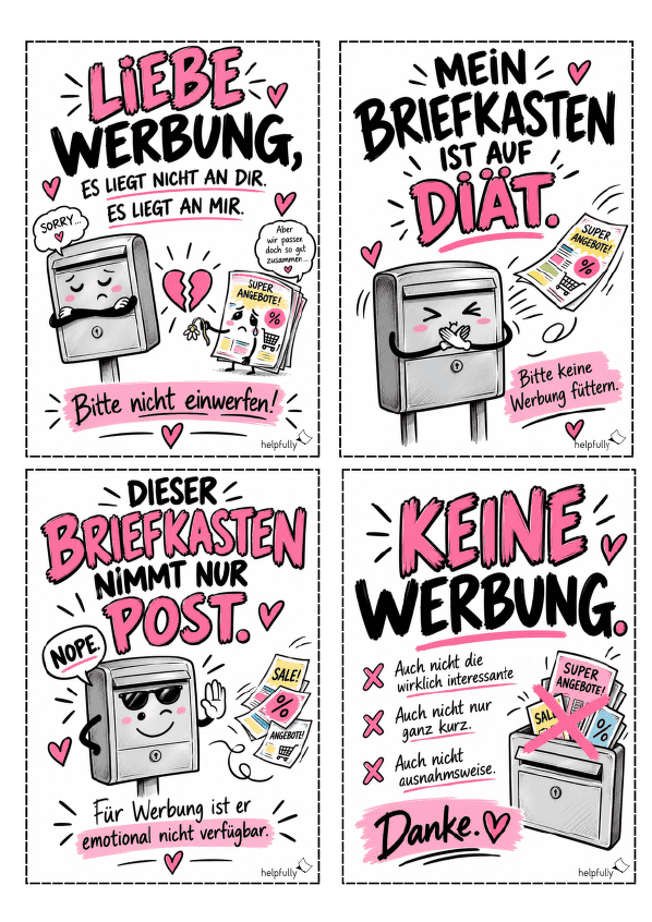 Lustige und coole "Keine Werbung" Schilder als gratis PDF zum Ausdrucken