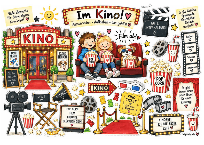 Ausschneidevorlage Kino zum Ausdrucken, Kleben und Basteln als gratis PDF