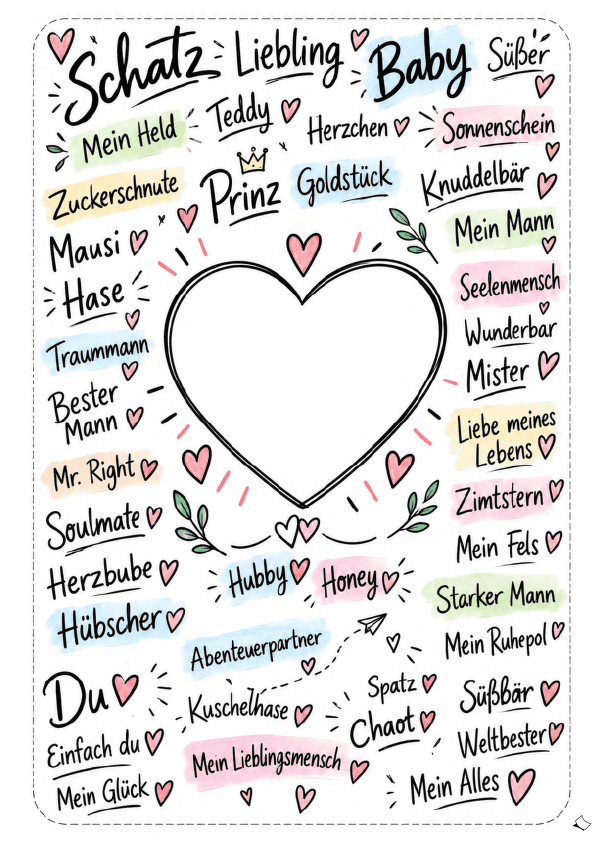Männer Kosenamen zum Ausdrucken als schönes Wandbild