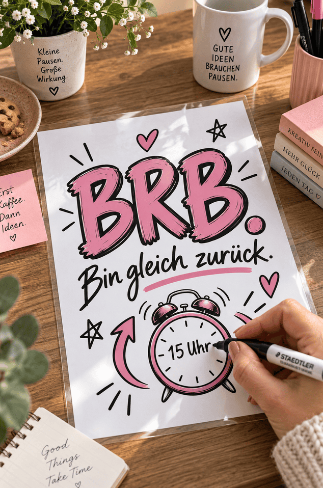 Laminieren und jedes Mal neu mit einer Uhrzeit beschriften: Gleich zurück Schild zum Ausdrucken