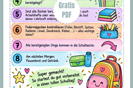 Packliste zum Ausdrucken, um den Schulranzen richtig zu packen!