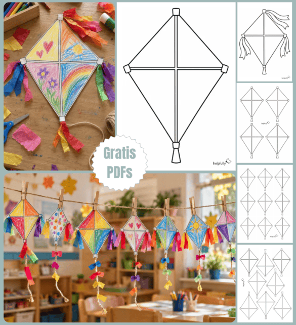 Papierdrachen zum Basteln in verschiedenen Größen zum Ausdrucken als Gratis-PDF