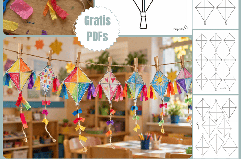 Papierdrachen zum Basteln in verschiedenen Größen zum Ausdrucken als Gratis-PDF