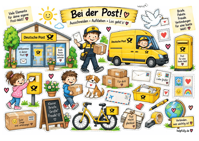 Ausschneidevorlage Post zum Ausdrucken, Kleben und Basteln als gratis PDF