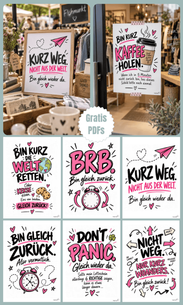 Coole Gleich zurück Schilder zum Ausdrucken als gratis Vorlagen