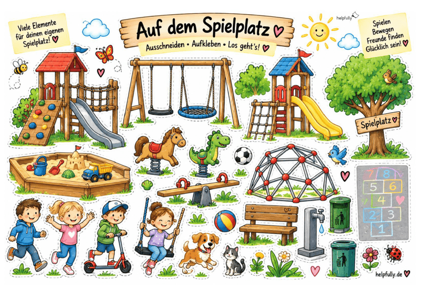 Ausschneidevorlage Spielplatz zum Ausdrucken, Kleben und Basteln als gratis PDF