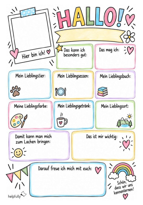 Steckbrief zum Vorstellen für Erzieher, Lehrkräfte und Co zum Ausdrucken