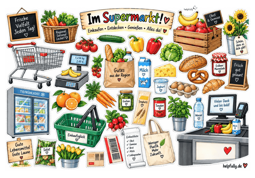 Ausschneidevorlage Supermarkt 1 zum Ausdrucken, Kleben und Basteln als gratis PDF