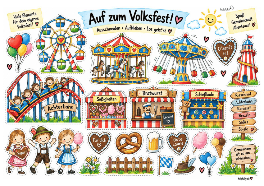 Ausschneidevorlage Volksfest zum Ausdrucken, Kleben und Basteln als gratis PDF