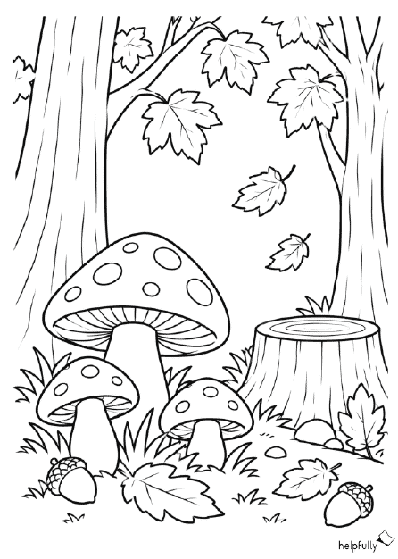 Fliegenpilze im Wald - Einfache Malvorlage für Kinder