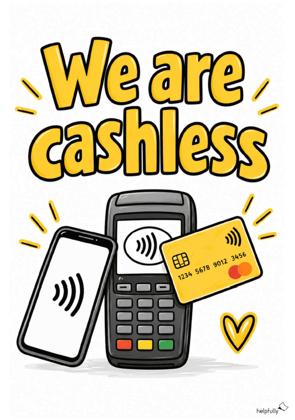 Vorlage mit We are cashless - für bageldlose Zahlung zum Ausdrucken