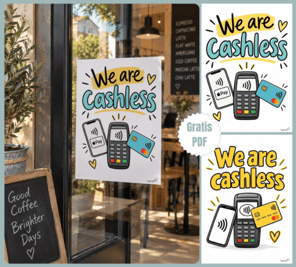 Schilder "we are cashless" zum Ausdrucken für Gastro und mehr Geschäfte und Läden