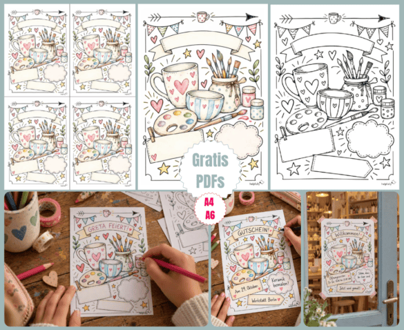 Bastelvorlagen "Keramik bemalen" zum Ausdrucken und Gestalten als gratis PDFs