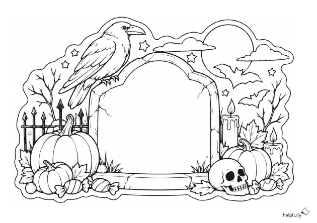 Halloween-Deko-Schild zum Ausmalen mit Grabstein