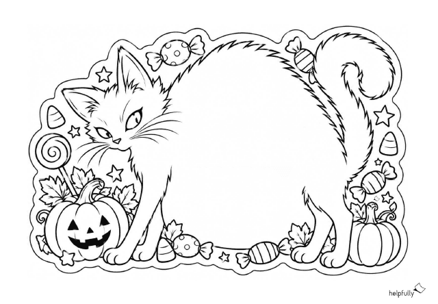 Halloween-Deko-Schild zum Ausmalen mit Katze