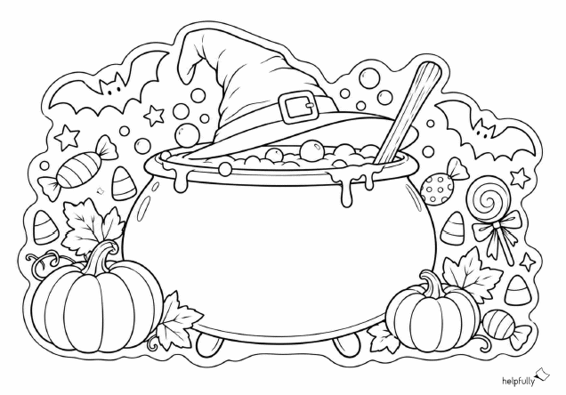 Halloween-Deko-Schild zum Ausmalen mit Hexenkessel