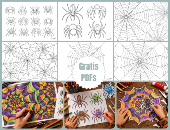 Malen und Basteln: Vorlagen mit Spinnen und Spinnenweben zum Ausdrucken als gratis PDFs